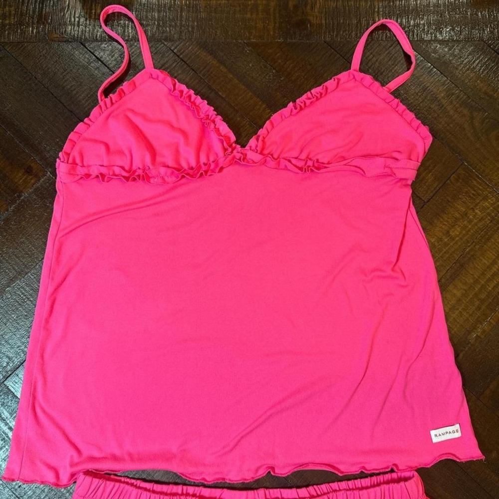 Rampage Y2K Pink Ruffle Cami & Shorts Pajama Set XL - Picture 3 of 8